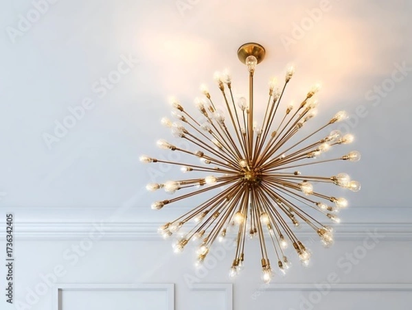 Obraz Retro starburst warm gold lighting fixture against a white wall.