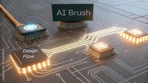 Fototapeta Conceptual Art of AI and Technology with Brushes on Circuit Board