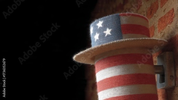Fototapeta American Flag Hat Displayed on Wall with Rustic Background and Soft Lighting Effects