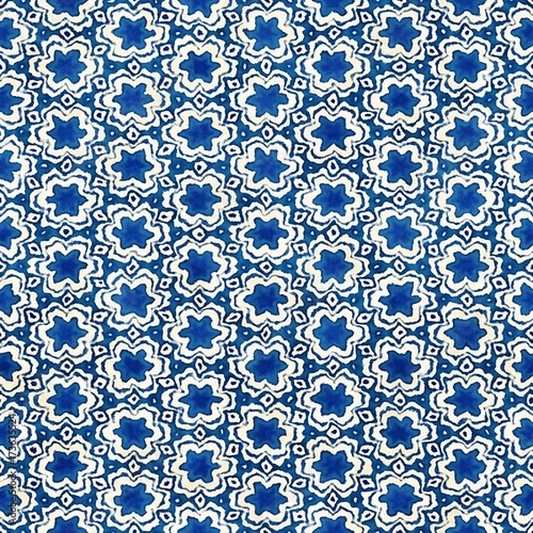 Fototapeta Native batik seamless watercolor artistic boho style colorful square pattern.