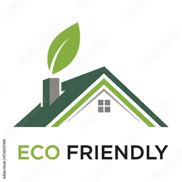 Obraz Eco-Friendly House Logo with Green Leaf Chimney
