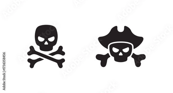 Fototapeta Black skull and crossbones warning symbol within a triangle danger, minimalist warning signs, safety labels,
