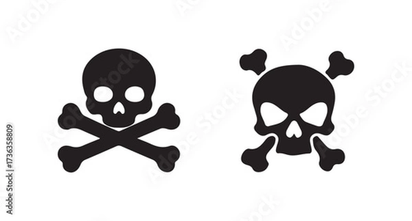 Fototapeta Skull and Crossbones emblem on a white background, triangular caution sign depicts a black skull, vector illustration eps 10.