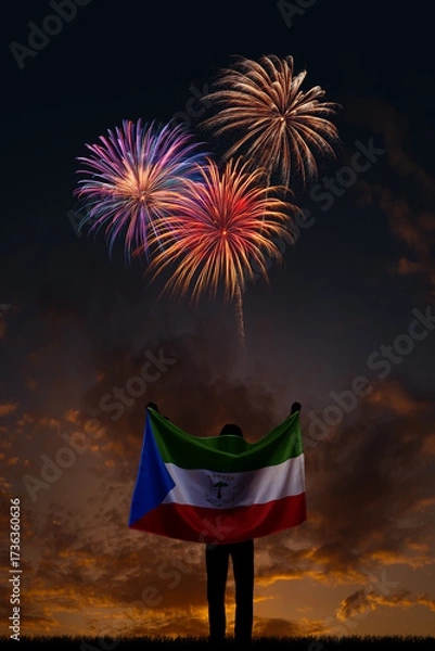 Fototapeta Girl with National flag of Equatorial Guinea on Independence day