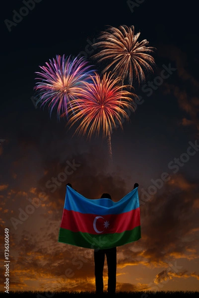 Fototapeta Girl with National flag of Azerbaijan on Independence day