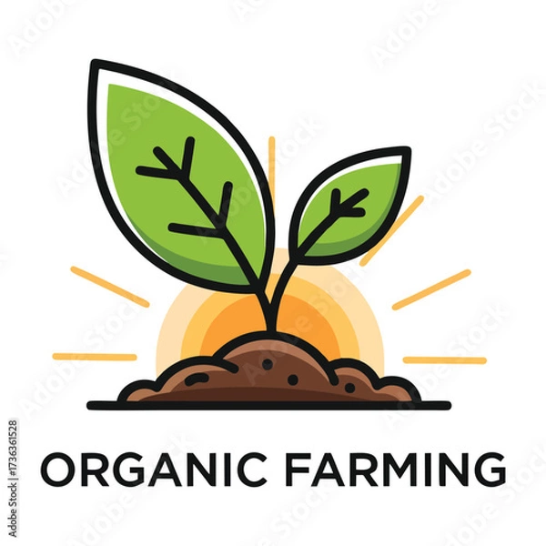 Obraz Organic Farming Sprout Sun and Earth Icon