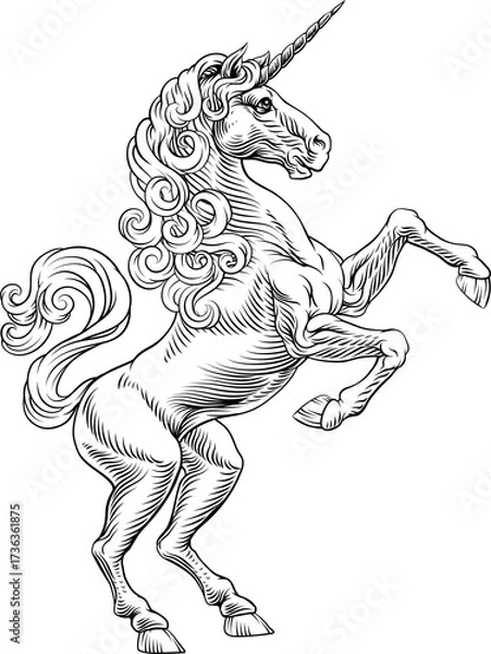 Fototapeta Heraldic Coat of Arms Crest Rearing Unicorn