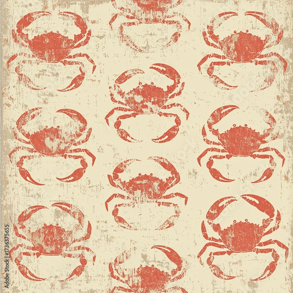 Fototapeta Aged vintage pattern with a retro feel, featuring a subtle low-contrast arrangement of tiny crabs