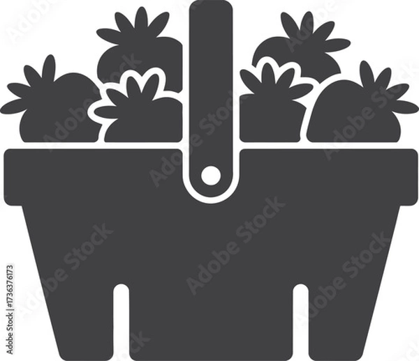 Obraz Simple silhouette icon of a basket full of strawberries