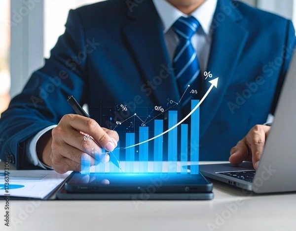 Obraz man studying graph with percentage