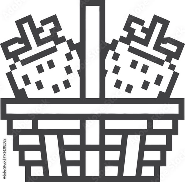 Obraz Simple line art icon of a basket full of strawberries