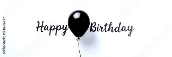 Obraz balloon floating next to cheerful happy birthday lettering on a background