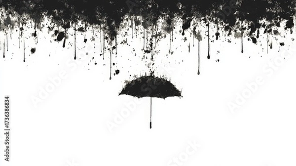 Fototapeta Editable Depressive Umbrella Illustration with White Space Design