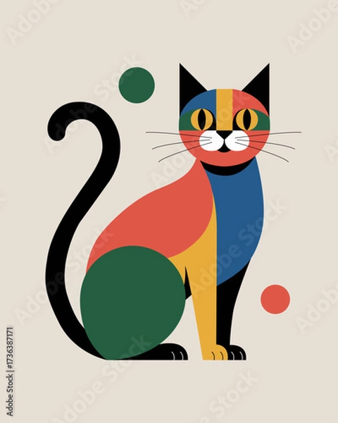 Fototapeta Cat portrait in minimalistic geometric shape. Abstract contemporary poster. Wall art design.