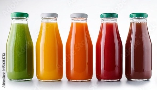 Fototapeta isolated lineup of vibrant juice bottles