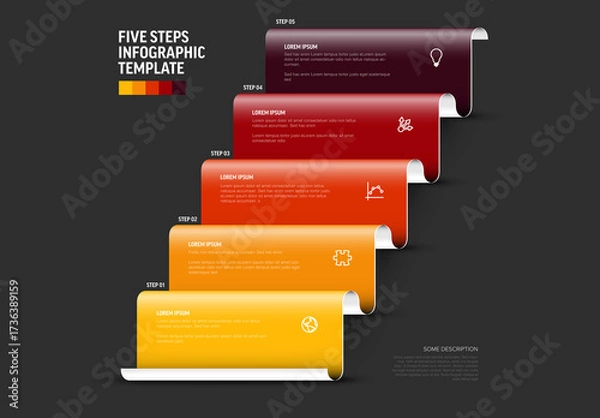 Fototapeta Five Steps Infographic Template on Dark Background