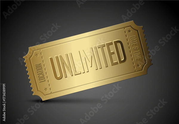 Fototapeta Golden Unlimited Access Ticket Vector Illustration