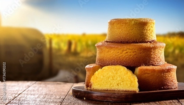 Fototapeta bolo de milho tradicional brasileiro em mesa rustica