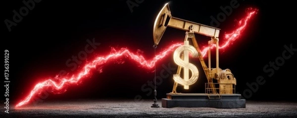 Fototapeta Symbolic Oil Pump with Dollar Sign and Dynamic Energy Lines Representing Economic Growth