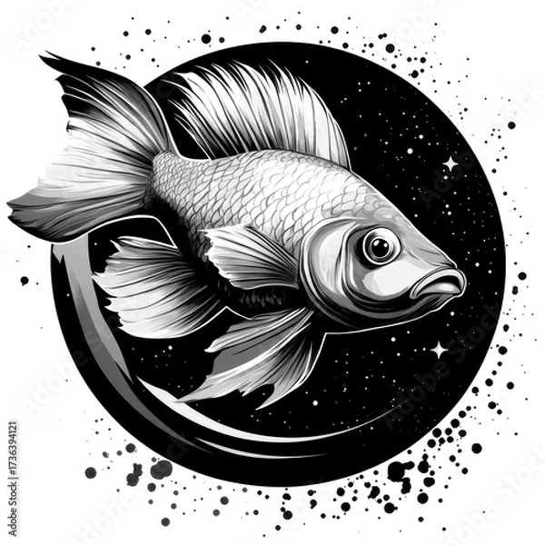 Obraz goldfish swimming through a cosmic background with splashes of and movement