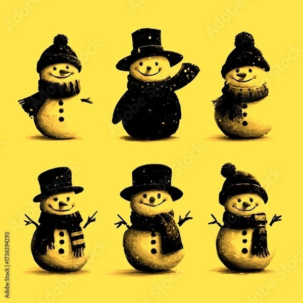 Obraz Delightful snowmen wearing hats and scarves celebrate winter in a cheerful arrangement