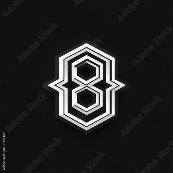 Obraz An intricate design composed of layered geometric shapes in black and white is featured against a dark backdrop