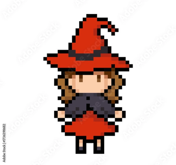 Fototapeta ドット絵のハロウィンカラー魔女っ子