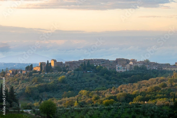 Fototapeta Le colline della Toscana, Italia, con i vigneti di Chianti tra Siena e Firenze lungo la via Romea Sanese