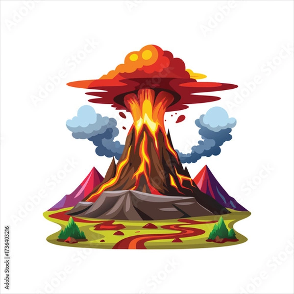 Obraz Dramatic volcanic eruption with lava flow and ash cloud