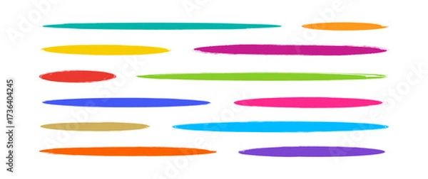 Fototapeta Brush stroke, line paint, crayon pencil. Color chalk texture pen, underline marker hand drawn, highlight scribble, kid doodle sketch stripe shape icon isolated on white background. Vector illustration