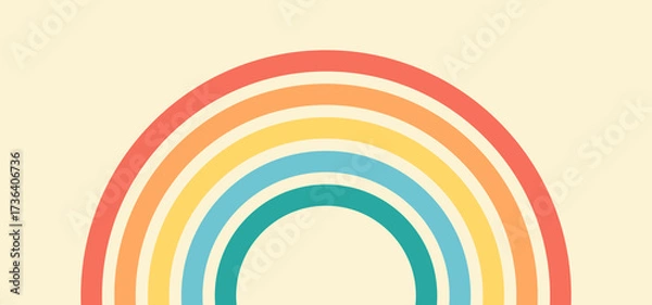 Fototapeta Rainbow line groovy background, retro wavy pattern. Abstract arch stripe vintage print, color parallel curvy element on beige bg. Geometric shape red, yellow, orange, green wave. Vector illustration