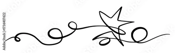 Fototapeta Merry Christmas Border Decoration. Continuous One Line Art, Vector Drawing. Isolated Hand Drawn Outline Curly Flourishes, Long Horizontal Banner