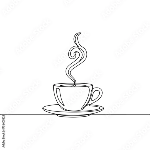 Fototapeta Single line drawing of coffee cup with steam rising