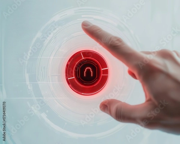 Fototapeta Person in white space interacting with security interface, access control design