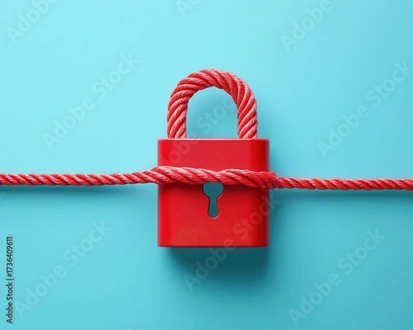Fototapeta Abstract lock symbol with connecting lines, minimal data protection design
