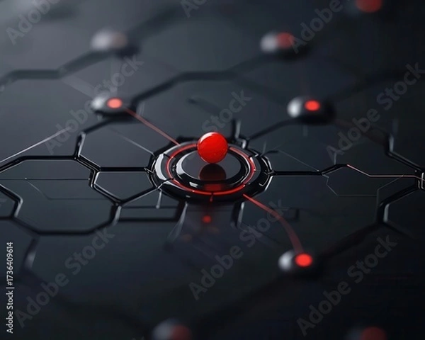 Fototapeta Abstract data breach alert visual with red dot in clean network grid