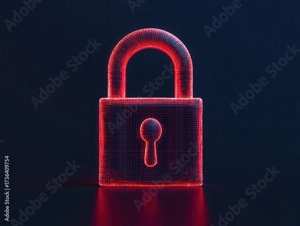 Fototapeta Abstract 3D lock made of floating lines, clean data security design