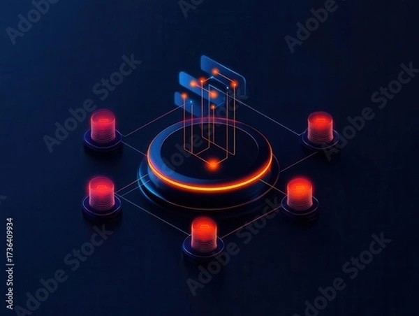 Fototapeta Clean shield icon surrounded by data nodes, abstract network protection idea