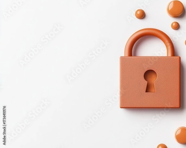 Fototapeta Floating password dots in white space with padlock symbol, cybersecurity concept