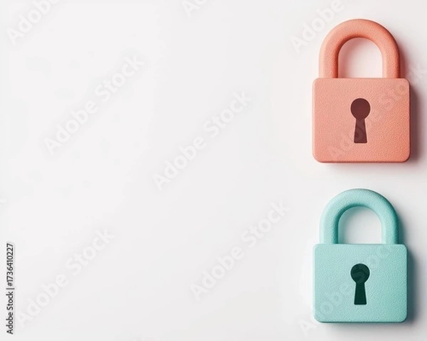Fototapeta Floating password dots in white space with padlock symbol, cybersecurity concept