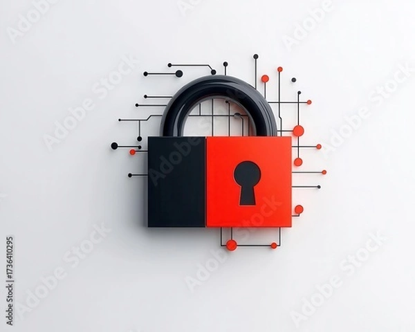 Fototapeta Abstract lock symbol with connecting lines, minimal data protection design