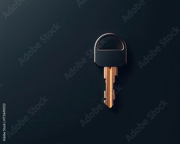 Fototapeta Glowing security key hovering over neutral background, clean digital lock idea