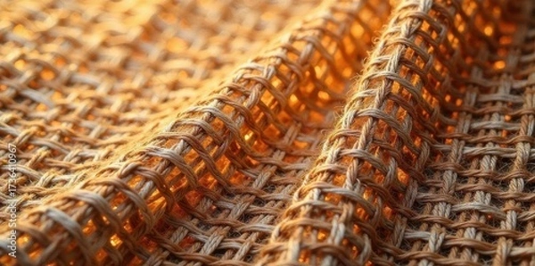 Fototapeta Close-up view of burlap, showing intricate thread detail , material, close-up