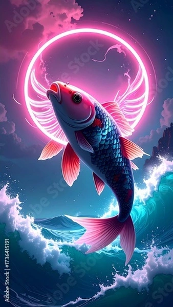 Obraz Koi fish in vibrant neon