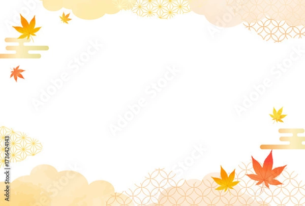 Fototapeta 紅葉と和柄のフレーム