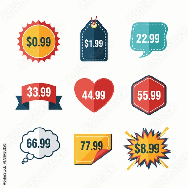Fototapeta Set of colorful  price sale labels