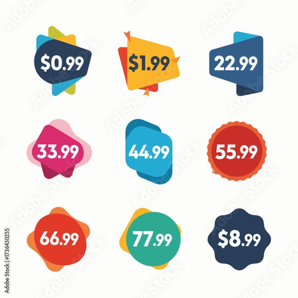Fototapeta Set of colorful  price sale labels