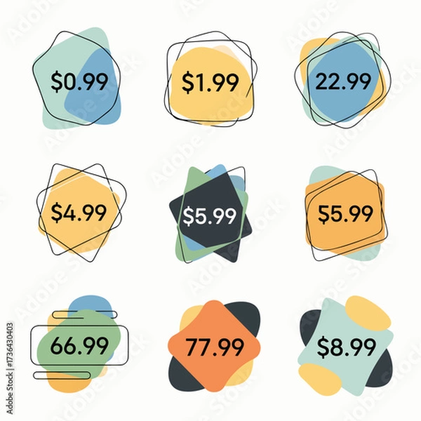 Fototapeta Discount price colorful tag from dollar set. Special sale offer advertising with price off label template