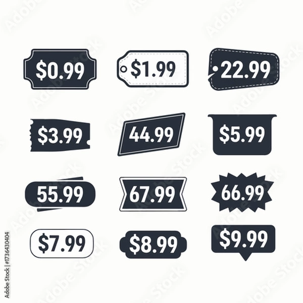 Fototapeta Discount price black tag from dollar set. Special sale offer advertising with price off label template