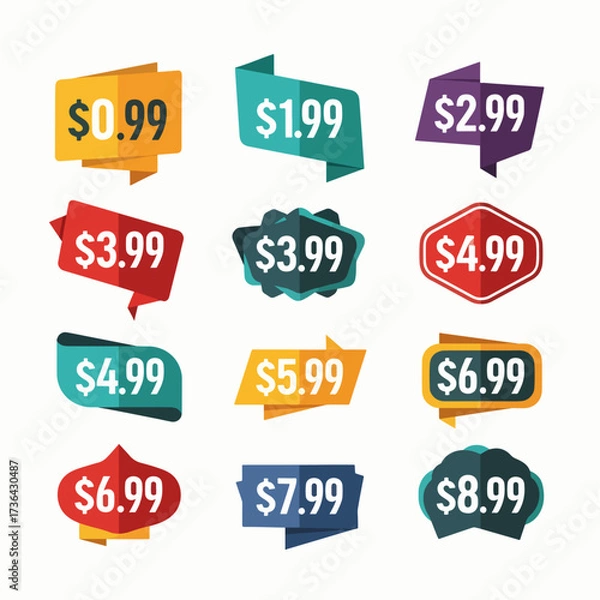 Fototapeta  Colorful Price tag stickers, element set on transparent background